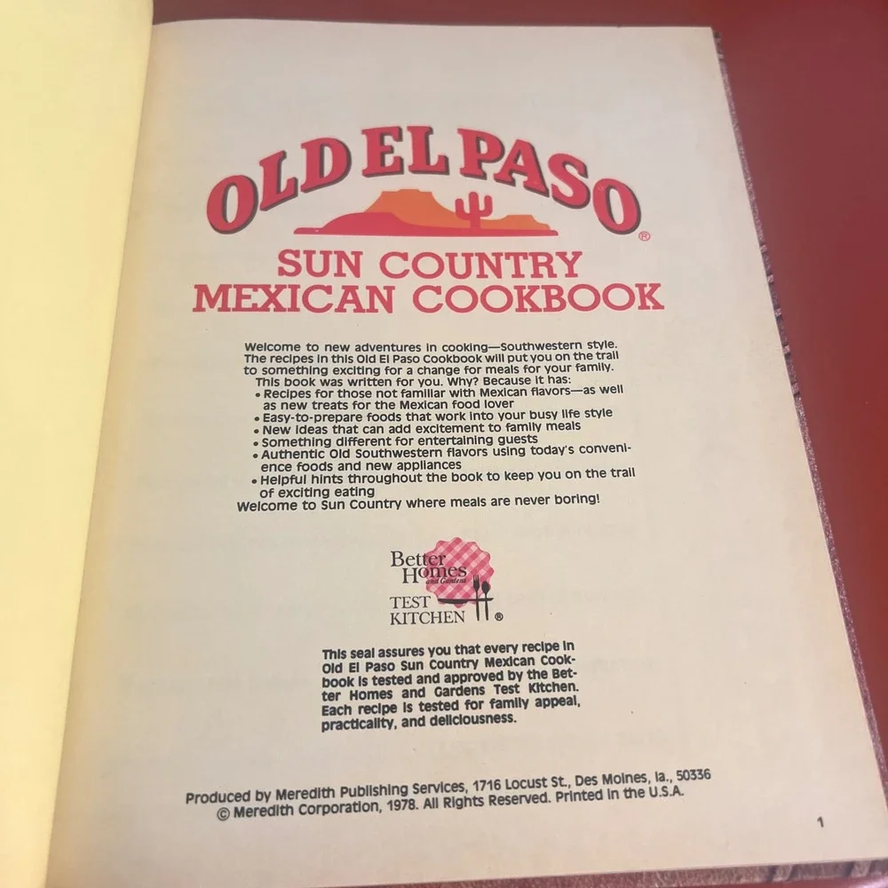 Vintage 1978 Old El Paso Sun Country Mexican Cookbook Better Homes and Gardens